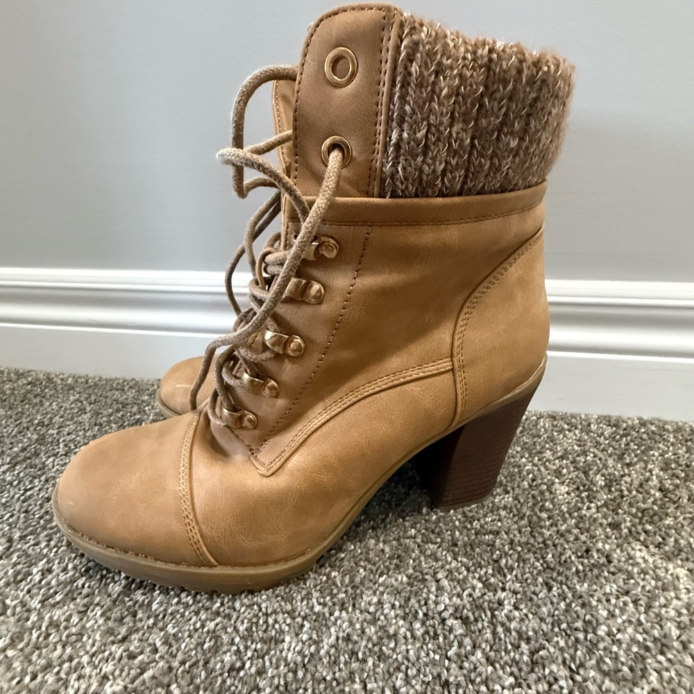 George Tan Lace-Up Boots with Knit Cuff